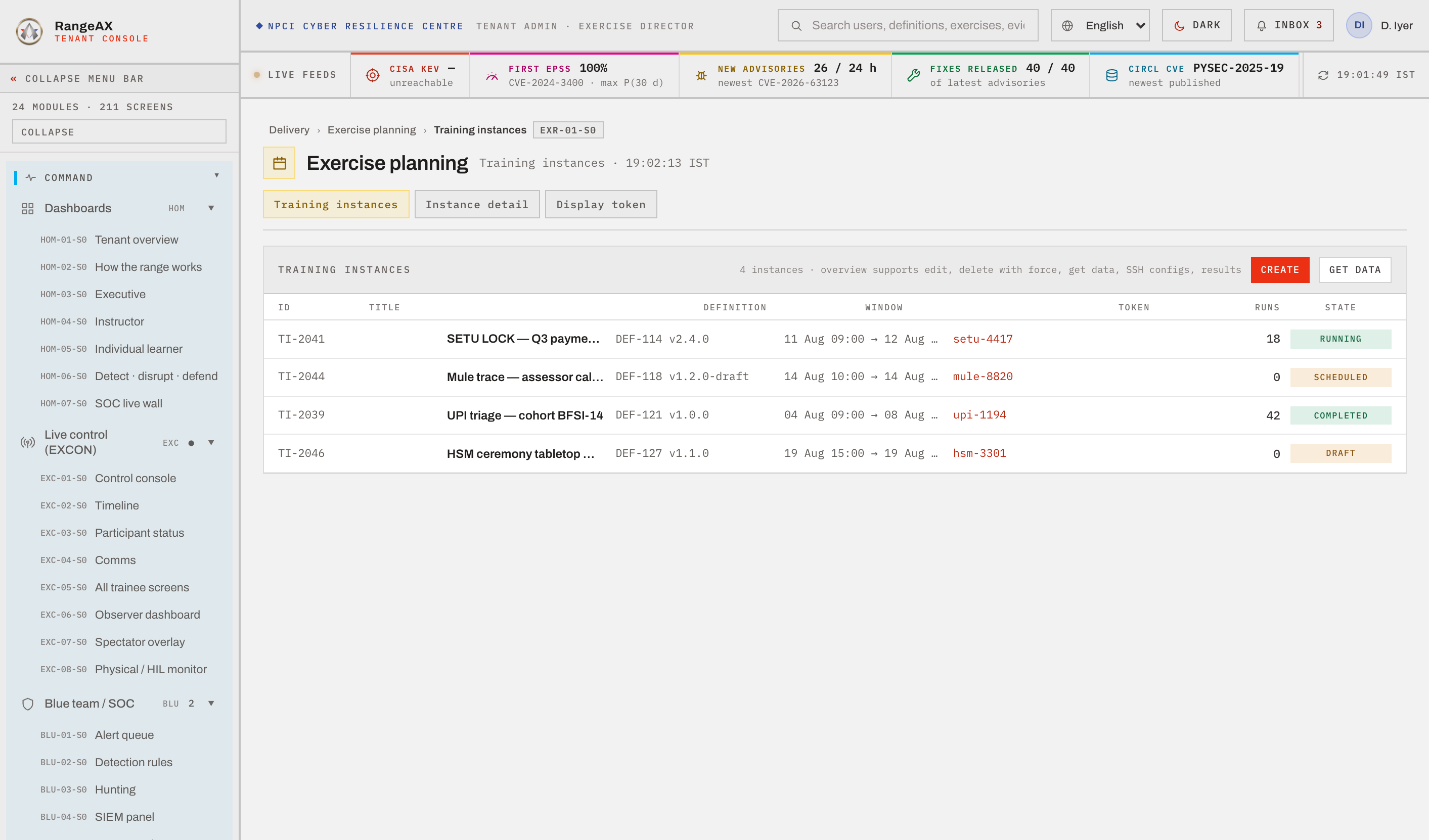 RangeAX exercise planning workspace