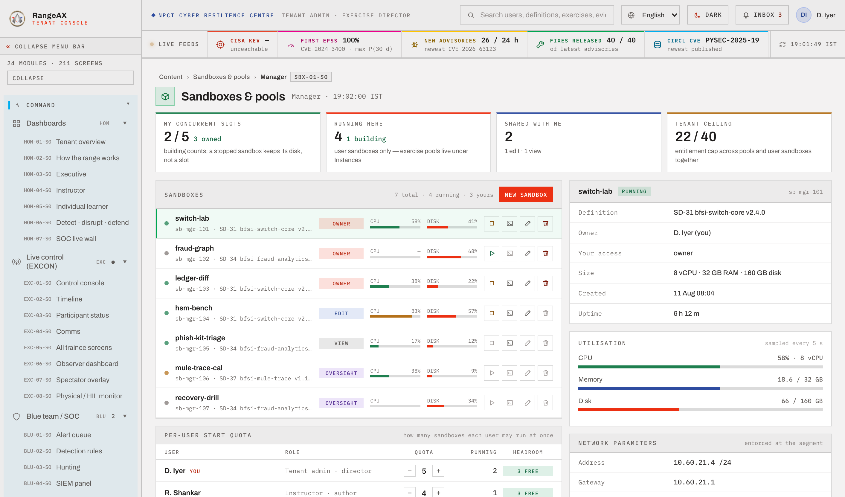 RangeAX sandbox definition and pool management